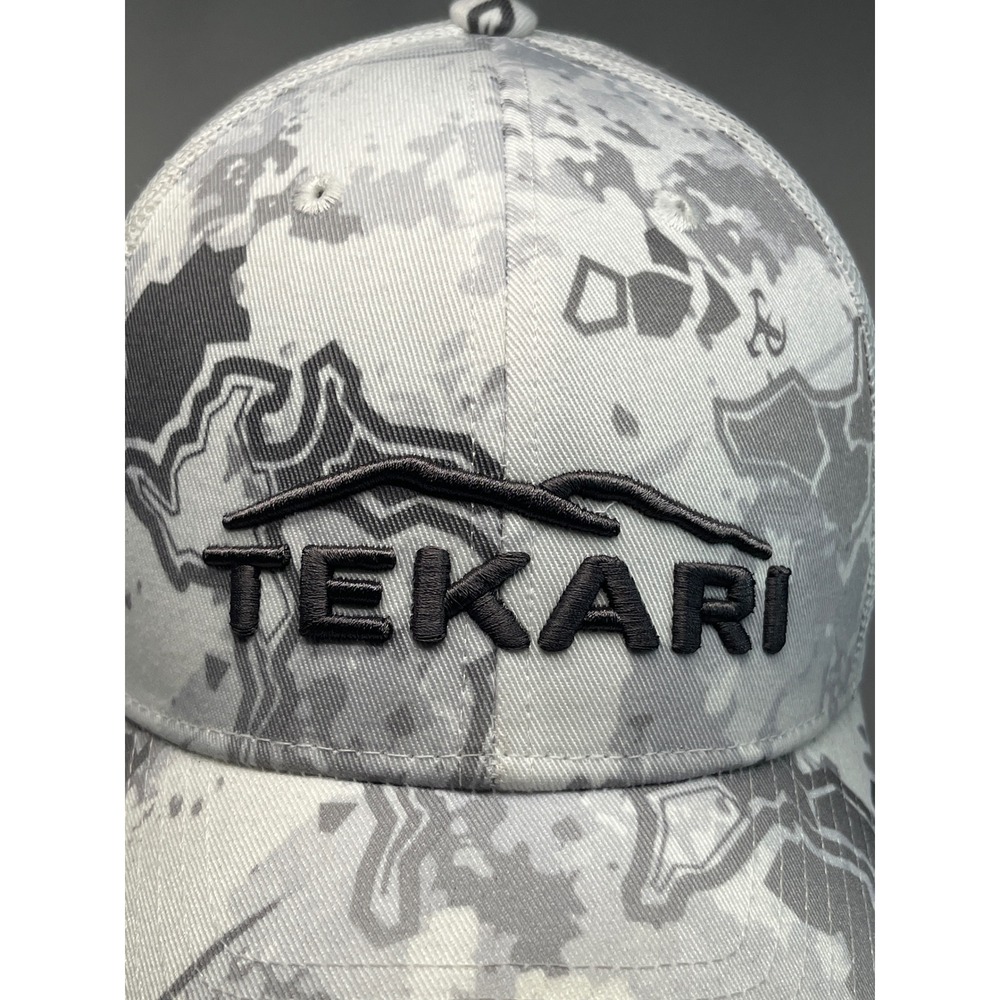 Tekari Outdoors Trucker Hat White Grey Topo Camo Snapback Mesh Cap Mens - Picture 2 of 8